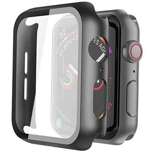 Product Cover Misxi Black Hard Case Compatible with Apple Watch Series 5 Series 4 44mm with Screen Protector, Hard PC Case Slim Tempered Glass Screen Protector Overall Protective Cover for iwatch Series 5/4