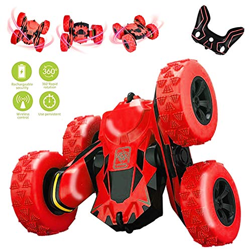 Product Cover Yuboa Stunt RC Car for kids,2.4GHz 4WD Remote Control Car 360 Degree Flips Double Sided Rotating Stunt Car Electric Rechargeable Off Road Stunt RC Vehicle Toy for Boys Girls Red