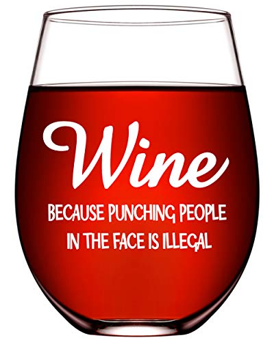 Product Cover Funny Wine Glasses for Women Wine Gifts for Her Unique Friendship Gifts for Women Him Mom Coworker Wife BFF Best Friend Birthday Gifts Ideas 17oz Stemless Fun Wine Glasses Funny Sayings Because Punchi