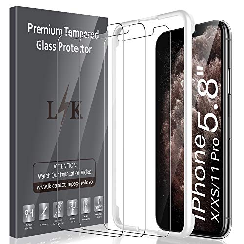 Product Cover LK (3 Pack) Screen Protector for iPhone 11 Pro, iPhone Xs and iPhone X 5.8'' Tempered Glass (Easy Installation Tray) Case Friendly HD Clear Film