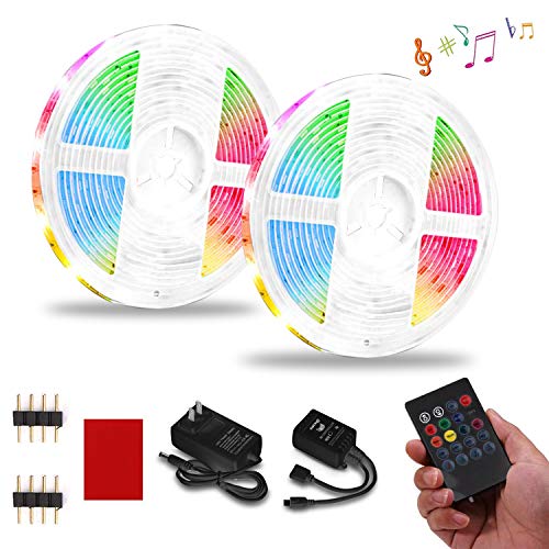 Product Cover LED Strip Lights, PATIOPTION 32.8FT RGB Light Strips, Music Sync Color Changing, Rope Light SMD 3528 LED Tape, 20Key IR Remote Controller Flexible Strip for Home Party Bedroom DIY Party Indoor Outdoor