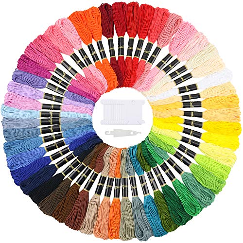 Product Cover Similane Embroidery Floss 50 Skeins Cross Stitch Thread Rainbow Color Friendship Bracelets Floss Crafts Floss with 12 Pcs Floss Bobbins and 1 Pcs Needle-Threading Tool