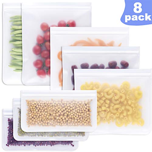 Product Cover Reusable Storage Bags, Ziplock Food Sandwich Bags for Liquid, Snack, Lunch, Fruit, Freezer, Leakproof EXTRA THICK (8PACKS-3 Sandwich Bags + 3 Snack Bags + 2 Freezer)