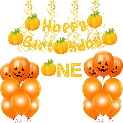 Product Cover pumpkin Birthday Decorations, yellow Glitter pumpkin Themed Decor Set fall birthday Decorations,