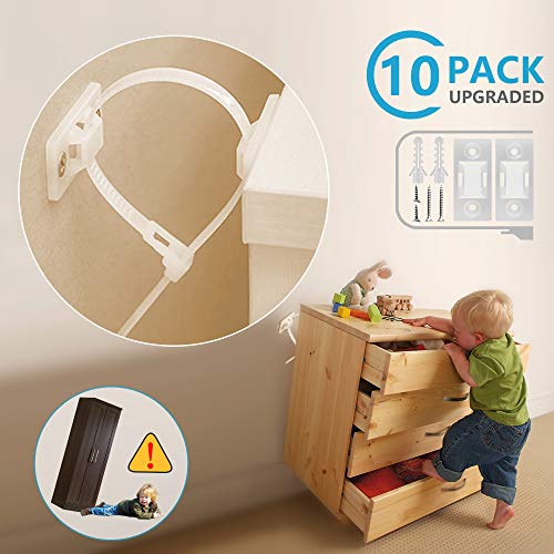 Product Cover Child Safety Furniture Straps Baby Proofing Anti Tip Furniture Anchors Kit, Protect Toddler/Pet from Falling Furniture, Earthquake Resistant Wall Mount Straps for Bookshelf, Cabinet, Dresser (10 Pack)