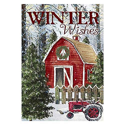 Product Cover Morigins Winter Wishes Barn Double Sided Snow Scene House Flag 28x40 Inch