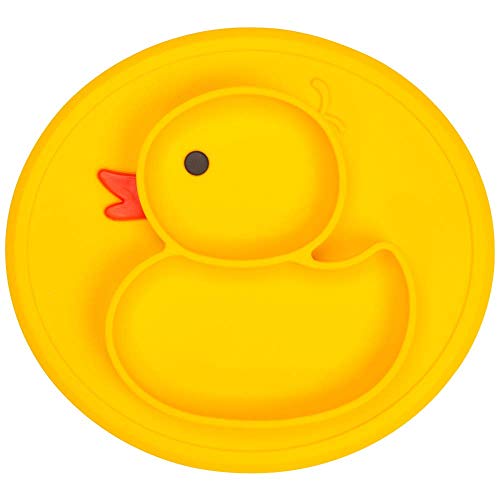Product Cover Baby Plate Silicone Toddler Plates Suction Placemat Divided Dishes for Kids and Infants One-Piece Strong Suction FDA Approved, BPA Free, Microwave Dishwasher Safe (Yellow)