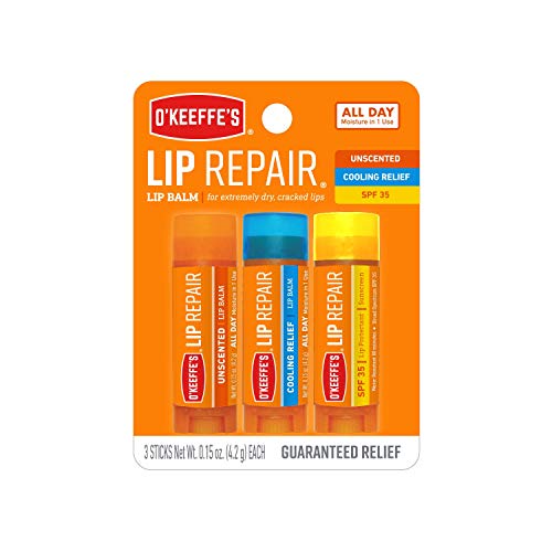 Product Cover O'Keeffe's Lip Repair Lip Balm for Dry, Cracked Lips, Stick (Pack of 3: 1 Cooling + 1 Unscented + 1 SPF)