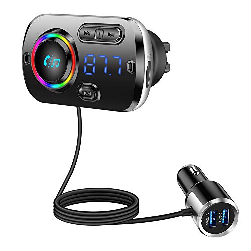 Product Cover Tecboss Bluetooth FM Transmitter for Car, Bluetooth 5.0 Wireless Car Radio Adapter with QC3.0 & 5V/2.4A Dual Charging Port, Easy Attached to Air Vent, Better Hands Free Car Kit, Music Player - TB27