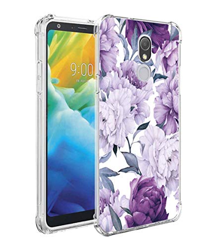 Product Cover LG Stylo 5 Case, Leychan Animal Flower Pattern Design, Shock Absorption Slim Flexible TPU Airbag Bumper Protective Rubber Soft Silicone Anti-Scratch Case Cover Fit for LG Stylo 5 (Purple Flower)
