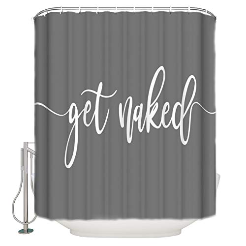 Product Cover Vandarllin Funny Get Naked Words Grey White Fabric Shower Curtain Bathroom Decor Sets with Hooks, Extra Long 72X 96 Inch