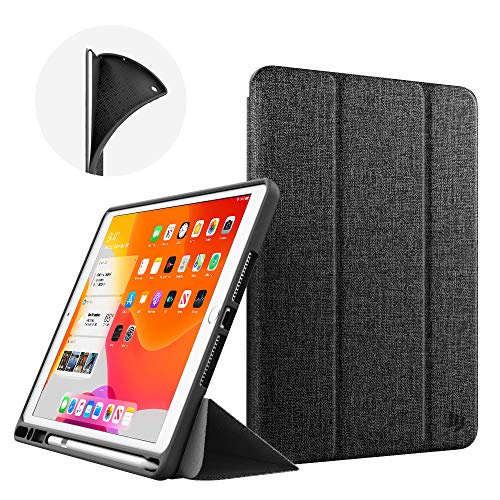 Product Cover Dadanism New iPad 10.2 Case 2019, iPad 7th Generation Case with Pencil Holder (10.2 inch) - [Strong Protection] Ultra Slim Shockproof Soft TPU Back Trifold Stand Smart Cover, Auto Sleep/Wake, Black