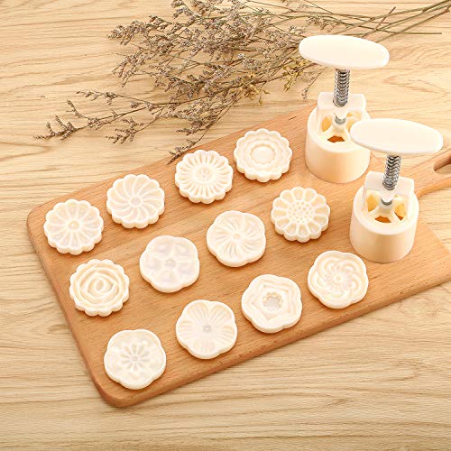 Product Cover 2 Pieces Moon Cake Mold Cutter Cookie Press Cake Stamp with 12 Stamps 50g Mid Autumn Festival DIY Decoration Press Cake Cutter Mold