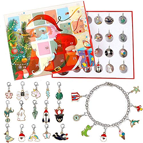 Product Cover 24 Days Christmas Advent Calendar 2019 Christmas Countdown Calendar 23 Charms with Bracelet Necklace Set Fashion Jewelry for Kids