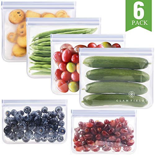 Product Cover Reusable Sandwich Bags - 6pack reusable food storage bags - Glamfields BPA Free Leak-proof Snacks Bags for kids Adult Lunch | Freezer | Fruit | Travel - FDA Certified