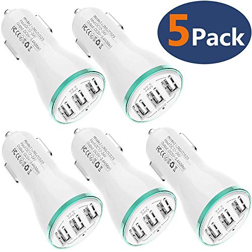 Product Cover Bralon USB Car Charger[5-Pack],18W/3.4A Rapid Car Charger with Smart ID Compatible for iPhone 11/11 Pro/11 Pro Max/Xs/Xs max/Xr/X/8/7,iPad Pro/Air/Mini,Galaxy Note S10/S9/S8/S7,LG,Nexus,HTC and More