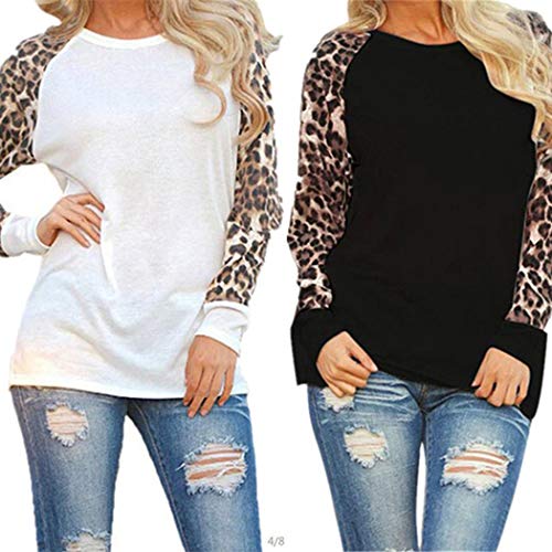 Product Cover Butiline Fashion Women Leopard Pullover Sweatshirt, Casual O Neck Patchwork Long Sleeve T-Shirt Top