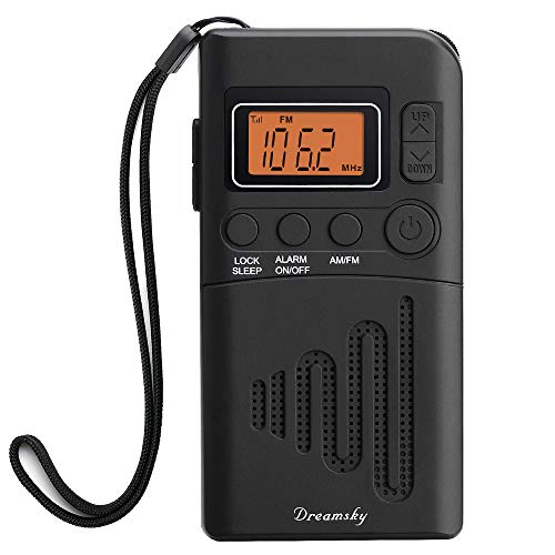 Product Cover DreamSky Portable Pocket AM FM Radio with Alarm Clock, Clear Time Display Easy to Read, Sleep Timer with Earphone Jack, Adjustable Volume, Battery Operated Small Compact Radios for Walking/Running.
