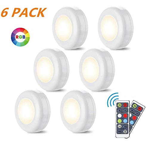 Product Cover LED Closet Lights Puck Lights 16 Colors RGB 3 Modes Fairy Lights Under Cabinet Lighting Battery Powered Night Lights with Remote Control Dimmer & Timing Function (6 Pack)