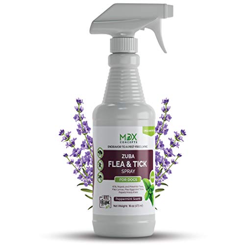 Product Cover mdxconcepts Zuba Organic Dog's Flea and Tick Control Spray - Treatment for Dogs -100% Natural -Essential Oils -Safe to Use -16 oz