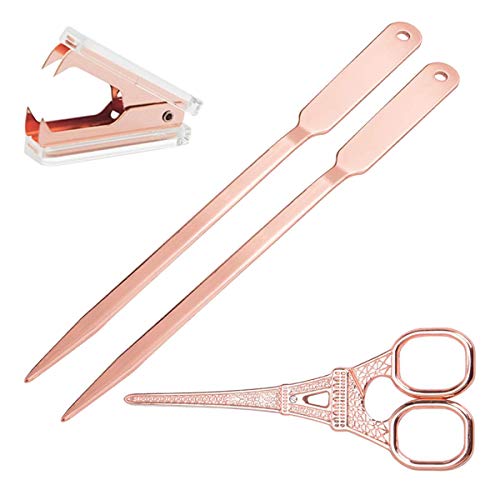 Product Cover Rose Gold Desk Accessories Set - Scissors, Staple Remover and 2 Letter Openers, Luxury Rose Gold Office Supplies & Desk Decorations