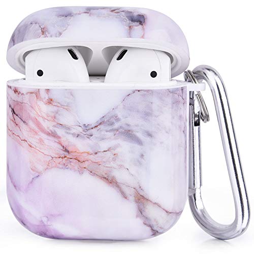 Product Cover Airpods Case - CAGOS 3 in 1 Cute Light Purple Marble Airpods Protective Hard Case Cover Portable & Shockproof Women Girls Men with Keychain/Strap/Earhooks for Airpods 2/1 Charging Case - Lavender