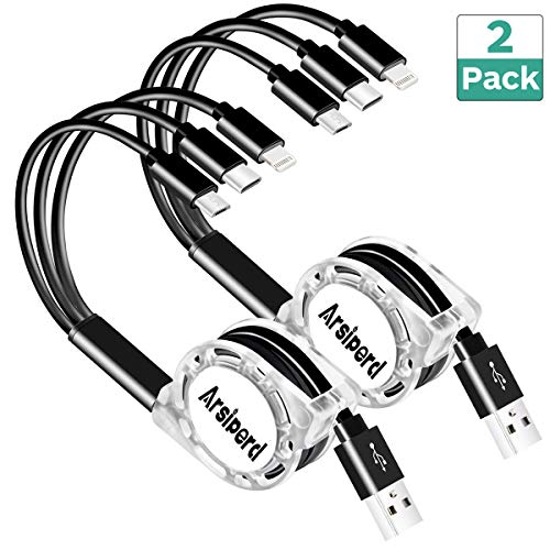 Product Cover Multi USB Retractable Charging Cable, Arsiperd 4FT 3 in 1 Multiple Charger Cord Adapter with Type C/Micro USB Port for Tablets Android Samsung Huawei Phone XS/X/8/7 Universal Use 2 Pack(Black)