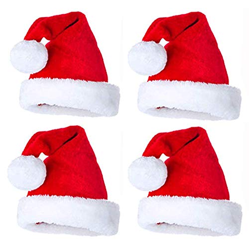 Product Cover 4 Pack Christmas Santa Hats, Xmas Holiday Hat for Kids, Unisex Velvet Comfort Christmas Hats, Christmas Costume Classic Hat, for Christmas New Year Festive Holiday Party Supplies Red