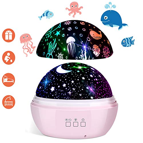 Product Cover Star Projector, FishOaky 3 in 1 Star Ocean Night Light Projector 360°Rotating 8 Colors Mode Night Lights with USB Cable, Popular Toy Gifts for Kids Birthday Christmas