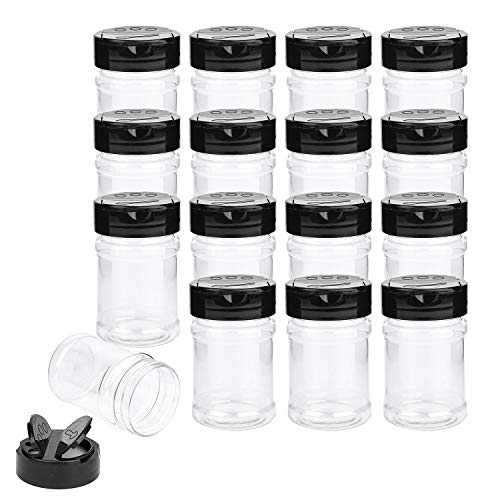 Product Cover Yesland 16 Pcs Plastic Spice Jars/Bottles, 5 Oz PET Spice Containers BPA free with Black Cap, Perfect for Storing Spice, Herbs and Powders