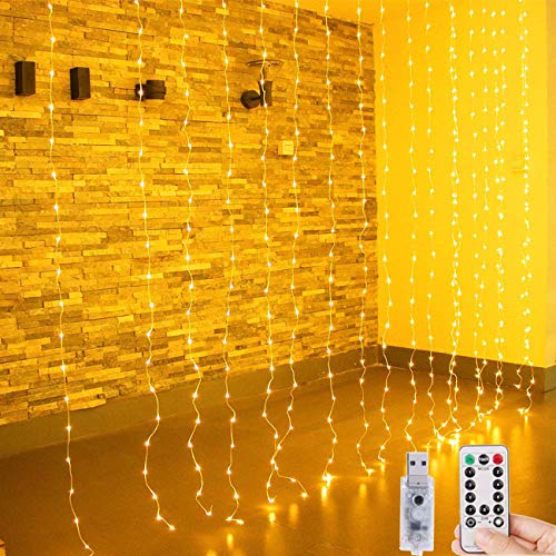 Product Cover VAZILLIO 300 LED Waterproof Outdoor Indoor Window String Lights for Bedroom Patio Wall with Remote, USB & Battery Powered Hanging Wedding Decor Lights 10ft x 10ft