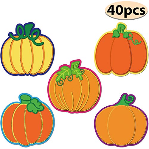 Product Cover Thanksgiving Pumpkin Cutouts Classroom Decoration Pumpkin Colorful Cutouts with Glue Point Dots for Bulletin Board Classroom School Fall Theme Party, 5.9 x 5.9 Inch