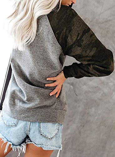 Product Cover SENSERISE Womens Crewneck Camo Print Long Sleeve Sweatshirts Loose Fit Color Block Pullovers Tops