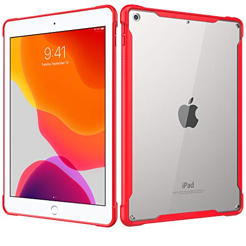 Product Cover MoKo Case Fit New 2019 iPad 10.2, Anti-Scratch Transparent Hard PC Back and Shock Absorption Flexible TPU Soft Edge Bumper Slim Protective iPad 10.2 Cases for iPad 7th Generation 2019 - Red