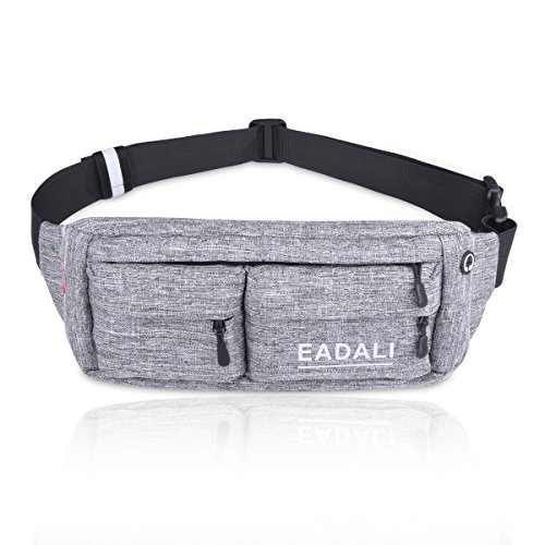 Product Cover Eadali Running Waist Bag Adjustable Stretchy Zippered Fanny Pack with Headphone Port, Fitness Workout Travel Yoga Compatible for Man Women Carrying iPhone8 Plus Screen Size 6.0inch （Light Gray）