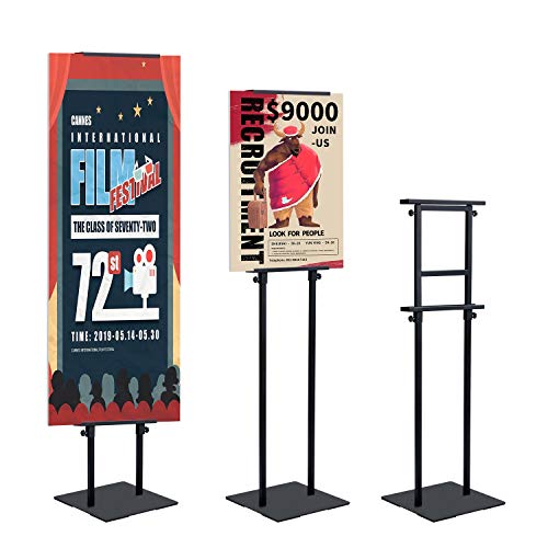 Product Cover AkTop Heavy Duty Floor Standing Sign Holder with Non-Slip Mat Base, Adjustable Banner Stand Height Up to 82.6 inch, Double-Sided Pedestal Poster Stand for Indoor Outdoor Display