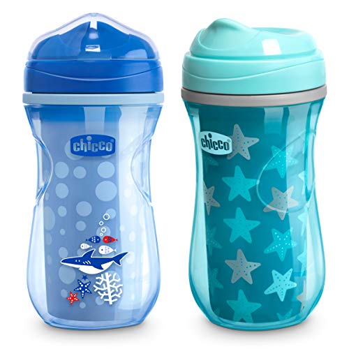 Product Cover Chicco Insulated Rim Spout Trainer Spill Free Baby Sippy Cup, 12 Months+, Teal/Blue, 9 Ounce (Pack of 2)