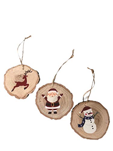 Product Cover Set of 3 Large Oak Christmas Ornaments - Santa, Reindeer & Snowman Hand-Painted Wooden Christmas Tree Decorations - Perfect Xmas Ornaments Mini Gift Sets for Family & Coworker Red Ornament Decoration