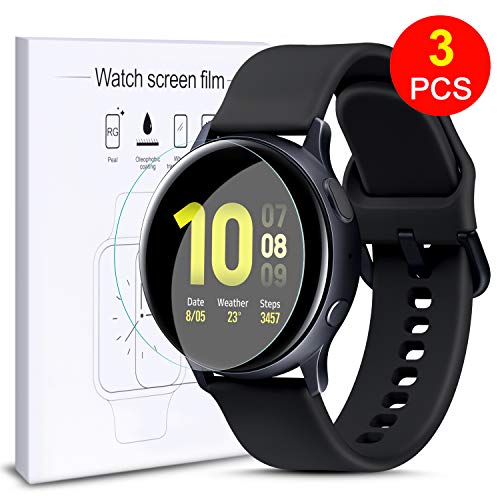 Product Cover FINENIC Compatible with Samsung Galaxy Watch Active 2 44mm Screen Protector [Max Coverage][Bubble-Free] HD Clear Flexible Film with Lifetime [3 Pack]