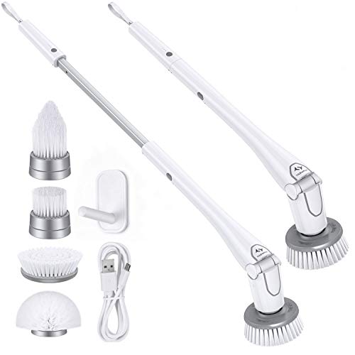 Product Cover Electric Spin Scrubber, Tilswall Cordless Grout Shower Power Bathroom Cleaner with 4 Replaceable Rotating Cleaning Brush Heads and Tool-Free Adjustable Extension Handle for Tub, Tile, Floor, Bathtub