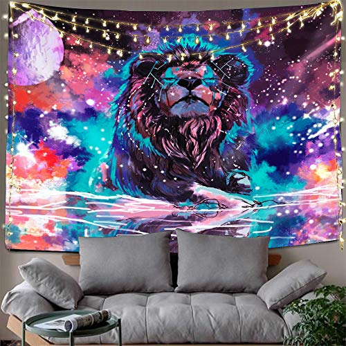 Product Cover Hexagram Lion Tapestry Wall Hanging Hippie Zodiac Tapestry Bohemian Trippy Tapestry Psychedelic Space Wall Tapestry for Living Room College Dorm Room Decorations