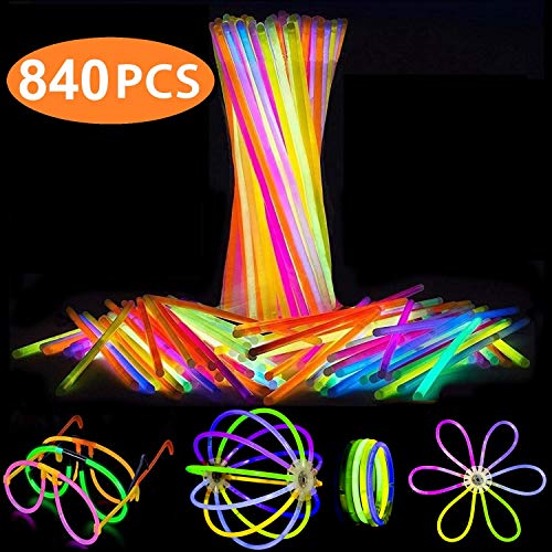 Product Cover Attikee 840 PCS Glow Sticks Bulk for Glow Party Favors - (8 Inch, 7 Colors), 400 PCS Bendable Glow Sticks & 440 PCS Connectors for Eyeglasses, Balls, Flowers, Necklaces, Triple Bracelets, Glow in Dark Non-Toxic Light Sticks for Kids Adults
