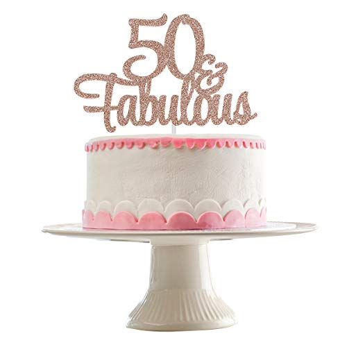 Product Cover Rose Gold Glittery 50 & Fabulous Cake Topper for 50th Birthday Party Decorations,Birthday Cake Topper Decor