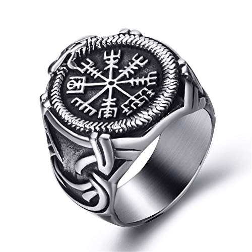 Product Cover Elfasio Viking Rings Valknut Pirate Compass Norse Scandinavian Text Symbol Men Stainless Steel Vintage Jewelry