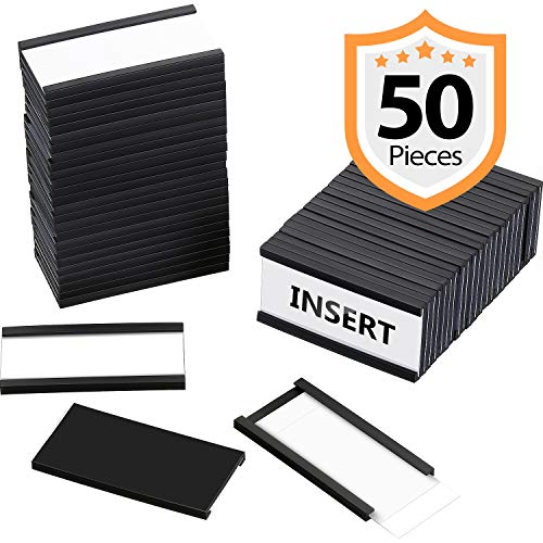 Product Cover 50 Pieces Magnetic Data Card Holders Magnetic Labels with 50 Magnets and 50 Cards for Metal Shelving, Metal Racks, Metal Mailboxes (1 x 2 Inch)