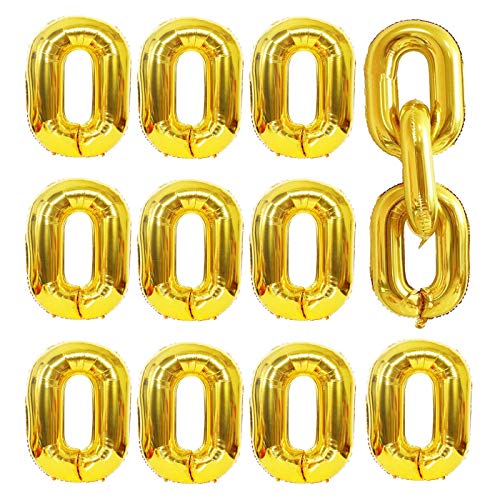 Product Cover 10 Pieces Balloon Links Gold Linking Chains Balloons, 80s 90s Hip Hop Theme Birthdays Weddings Graduations Decorations 16 Inches Foil Chain Balloons Chain