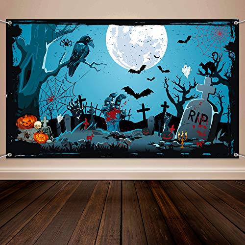 Product Cover Halloween Party Decorations, Cemetery Background Backdrop Banner, Cemetery Scenic Party Background Halloween Photo Booth Banner Supplies, 72.8 x 43.3 Inch