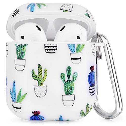 Product Cover Airpods Case - CAGOS 3 in 1 Cute Airpods Accessories Design Protective Hard Case Cover Portable & Shockproof Women Girls Men with Keychain/Strap/Earhooks for Airpods 2/1 Charging Case-Cactus