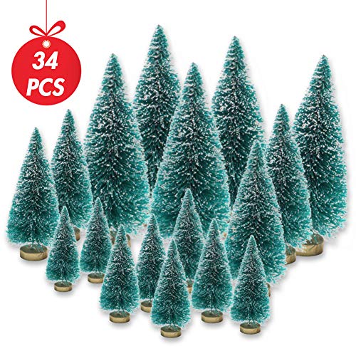 Product Cover LoveInUSA 34Pcs Mini Sisal Snow Frost Trees Bottle Brush Trees 5 Sizes Christmas DIY Decoration Decor Home Table Top Decoration Diorama Models