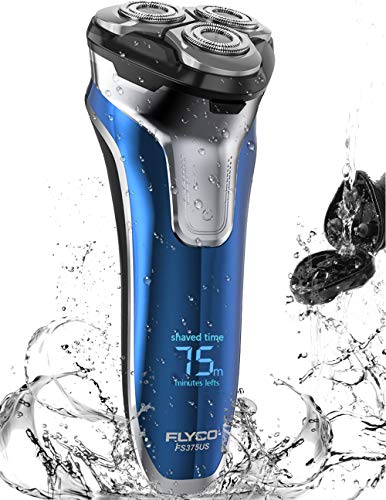 Product Cover Electric Razor for Men, FLYCO Wet & Dry Electric Rotary Shaver Mens Beard Trimmer with Quick Charge, Time Display, Travel Lock, IPX7 Waterproof, Electric Shaver for Men with Travel Case